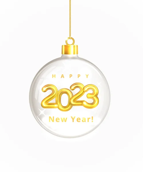 2023 Bonne Année Numéro Métal Doré Boule Verre Décoration Noël — Image vectorielle
