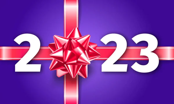 2023 Šťastný Nový Rok Dárková Krabička Dekorace Lesklou Červenou Stuhou — Stockový vektor