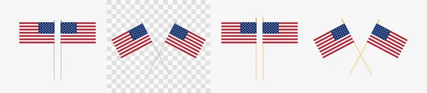 Amerikaanse Vlag Ingesteld Gekruiste Verticale Amerikaanse Vlaggen Penningshoek Graden Varianten — Stockvector
