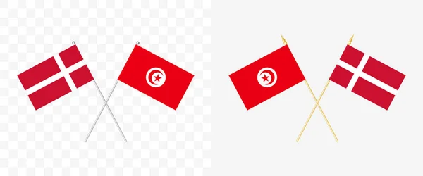 Denemarken Tunesië Staken Vlaggen Pennon Hoek Graden Opties Met Verschillende — Stockvector