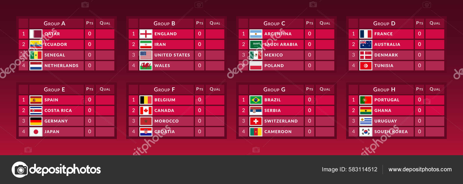 Free Vector  Flat football championship groups table template