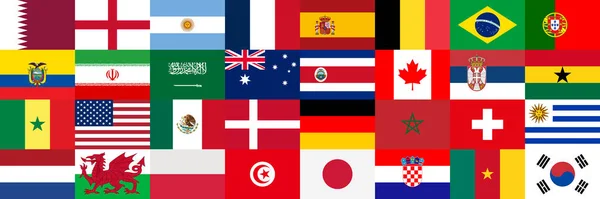 Bandeiras Dos Países Participando Campeonato Futebol Qatar 2022 Final Fase — Vetor de Stock