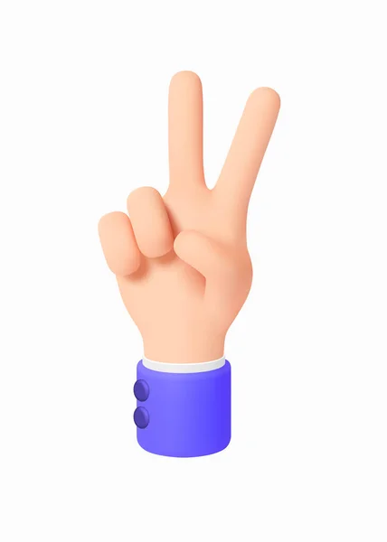 Νίκη Σημάδι Ειρήνης Gesture Cartoon Character Χέρι Μπλε Σακάκι Λευκό — Διανυσματικό Αρχείο