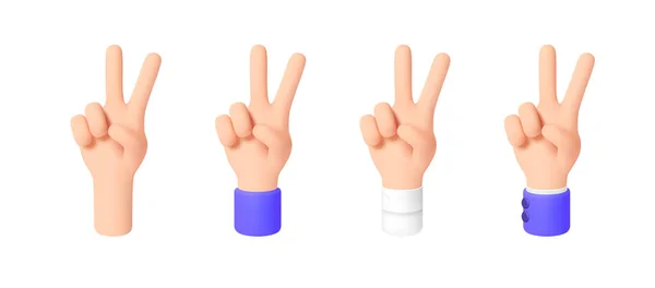 Sign Victory Peace Gesture Set Cartoon Character Hand Different Sleeves — 图库矢量图片