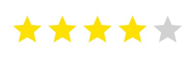 Beş Yıldız Puanlama Simgesi. Uygulamalar ve internet siteleri, mobil uygulamalar için beş yıldızlı ürün değerlendirme simgesi. Kaliteli konsept. Sarı ve Gri Yıldızlar. Düz Vektör illüstrasyonu