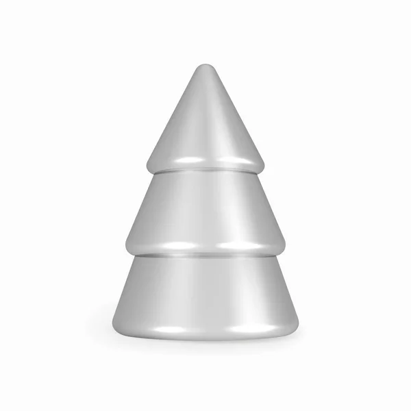 Silver Cone Christmas Tree Render Realistic Abstract Silvern Figurine Christmas — Stockový vektor