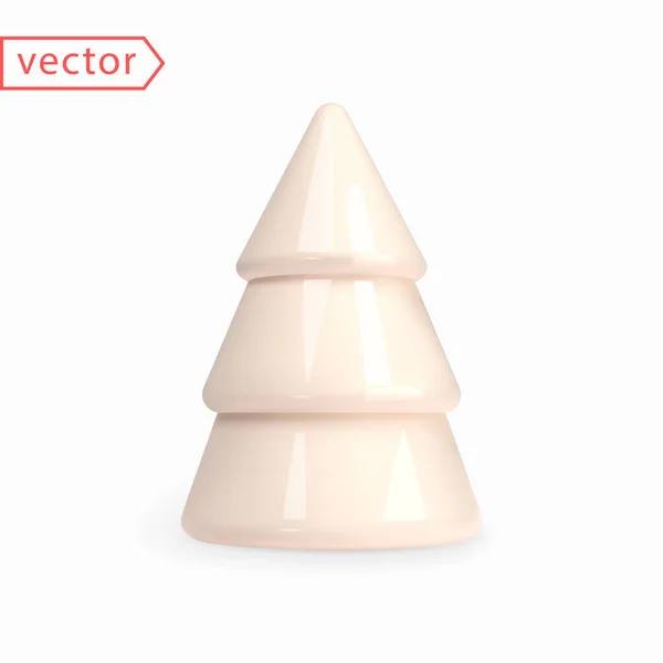 White Beige Cone Christmas Tree Render Realistic Abstract White Beige — Stok Vektör