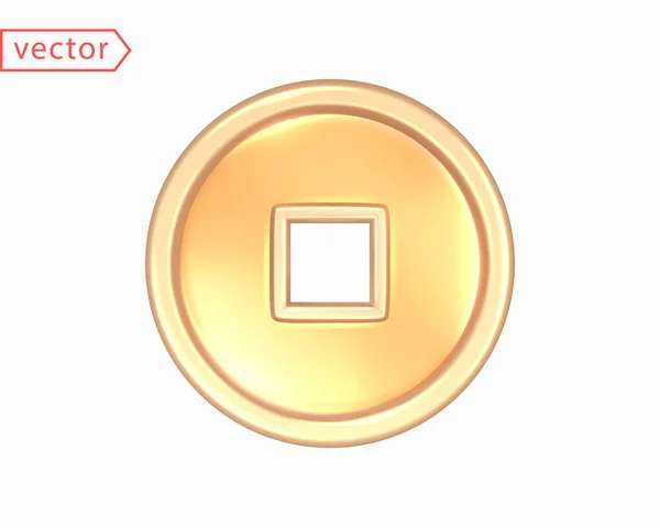 Ancient Old Gold Coin China Square Hole Realistic Mocap Design — Vector de stock