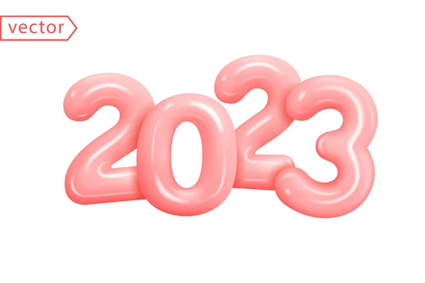 2023年あけましておめでとうございます ホリデーシーズンお祝いパーティー2023 クリスマスの装飾 ピンク番号2023光沢のあるゴムやプラスチック漫画スタイルで白に隔離されました 現実的な3Dデザイン要素 3Dベクトル — ストックベクタ