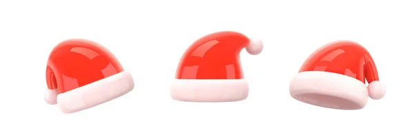 圣诞老人圣诞红帽套装 圣诞和新年元素的传统服装 现实的3D动画设计元素的卡通风格 白色背景上孤立的图标 3D矢量图解 — 图库矢量图片