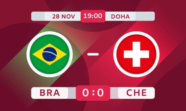 Brezilya, İsviçre Karşılaştırma Tasarım Elemanı 'na karşı. Futbol Şampiyonası Bilgi Yarışması 'nda. Duyuru, Maç Puanı, Skor Tablosu. Vektör İllüstrasyonu