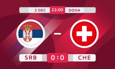 Sırbistan İsviçre Maç Tasarım Elemanına Karşı. Futbol Şampiyonası Bilgi Yarışması 'nda. Duyuru, Maç Puanı, Skor Tablosu. Vektör İllüstrasyonu