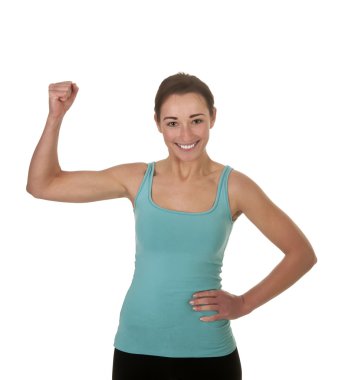 mutlu bir kadın kasları gösterilen