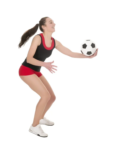 Mulher com bola de futebol — Fotografia de Stock