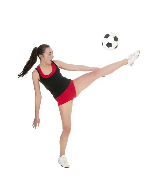 Frau mit Fußball — Stockfoto