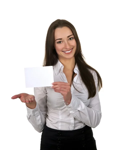Business woman presenting visiting card — Stock Photo, Image