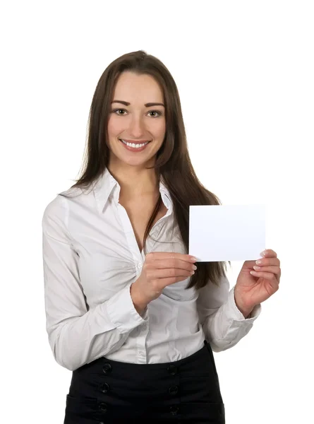 Mujer de negocios presentando tarjeta de visita — Foto de Stock