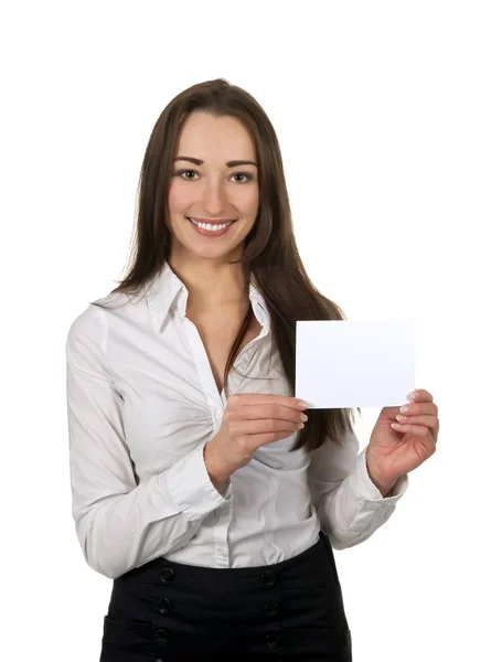 Business woman presenting visiting card — Stock Photo, Image