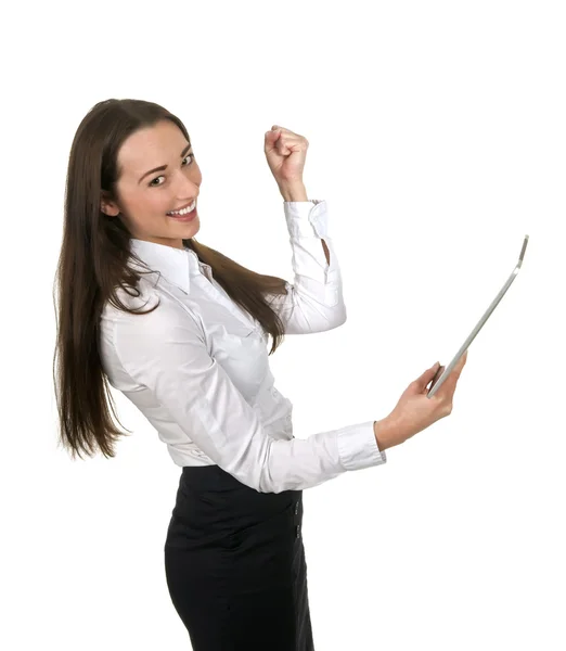 Framgångsrik affärskvinna med digitala tablett — Stockfoto