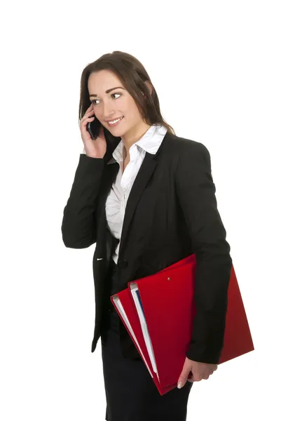 Smiling business woman talking on mobile phone — Stock Photo, Image