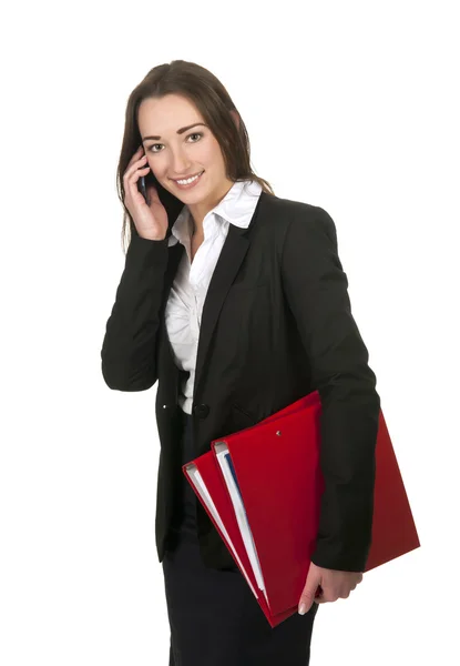 Smiling business woman with mobile phone — Stock Photo, Image