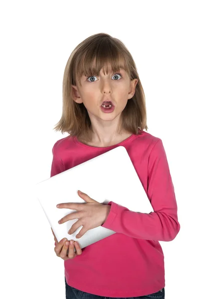 这款平板电脑的小女孩 — 图库照片