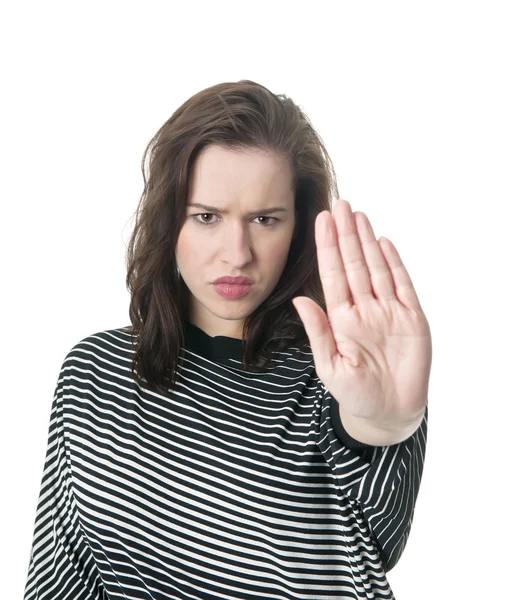 Ernstige jonge vrouw geven stop gebaar — Stockfoto