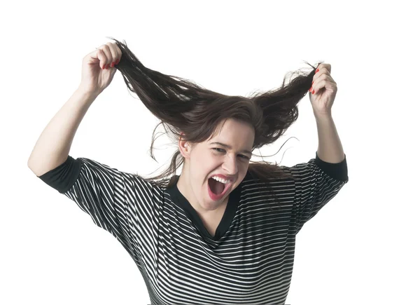 Mujer arrancándose el pelo — Foto de Stock