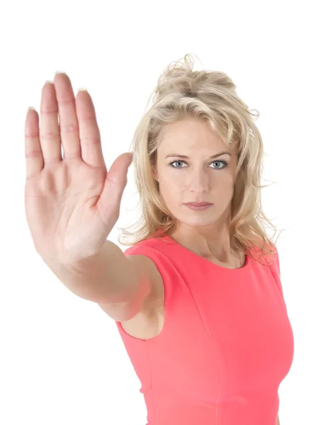 Vrouw weergegeven: stop gebaar — Stockfoto