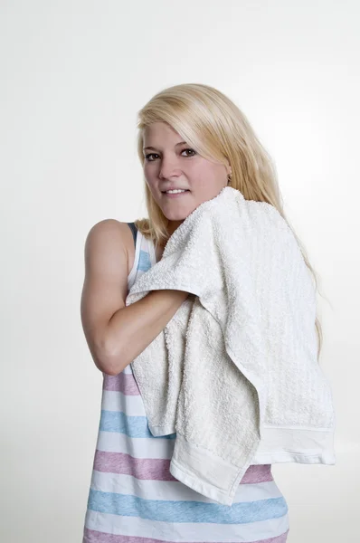 Woman with towel — Stock Photo, Image