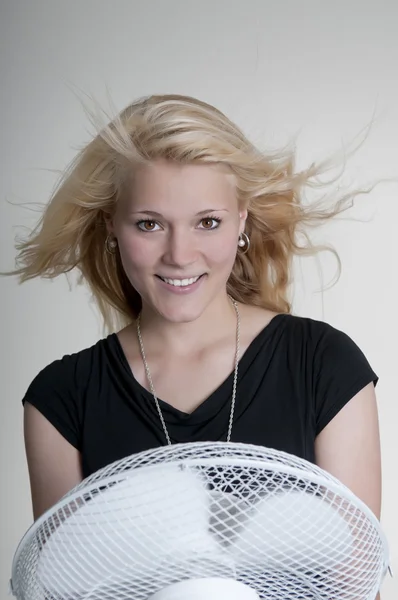 Woman with fan — Stock Photo, Image