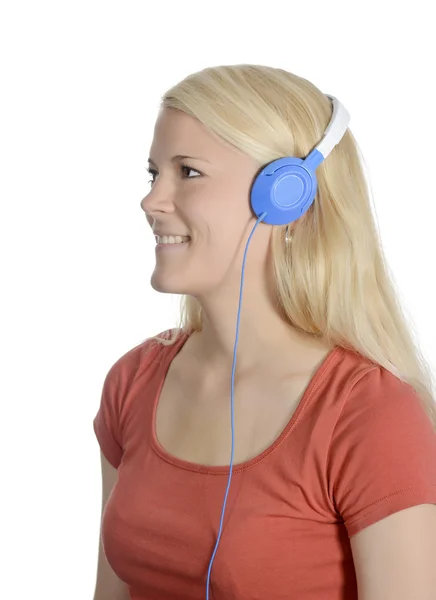 Mulher feliz com fones de ouvido — Fotografia de Stock