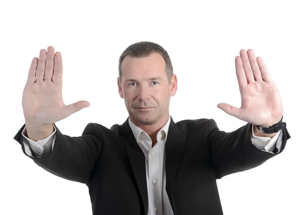 Businessman shows stop — Stock Photo, Image