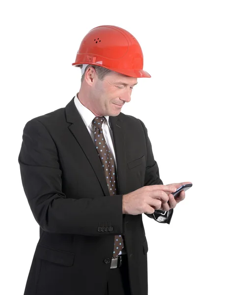 Architect with mobile phone — Stock Photo, Image