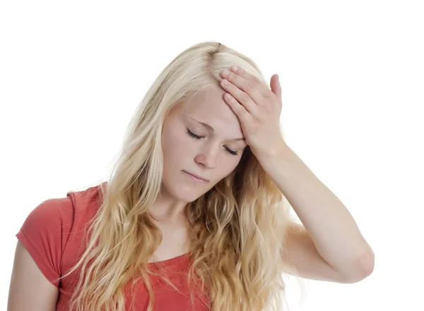 Woman has headache — Stock Photo, Image