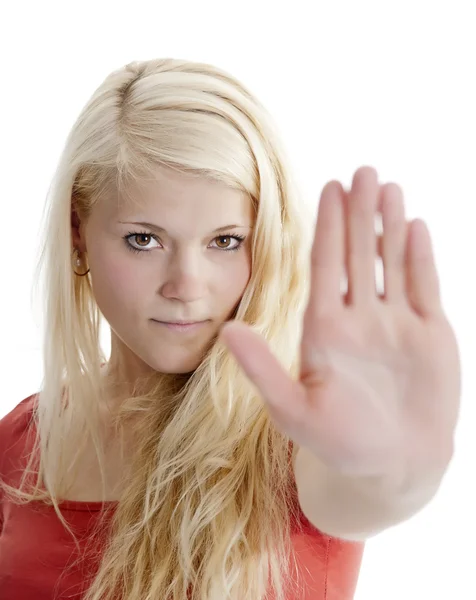 Frau zeigt Halt — Stockfoto