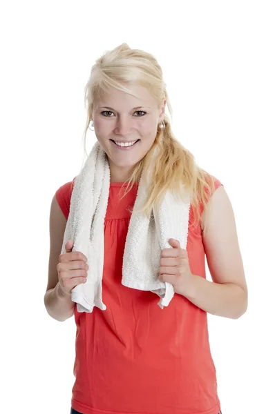 Vrouw met een handdoek — Stockfoto