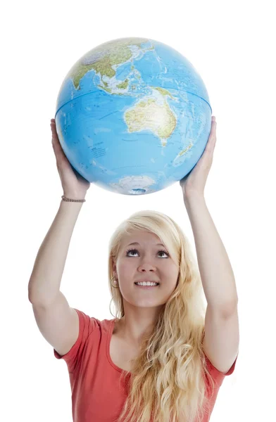 Woman holding globe — Stock Photo, Image