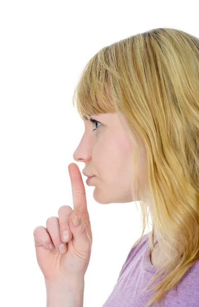 Mulher gesticulando silêncio — Fotografia de Stock