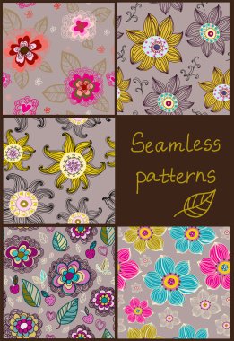 Dikişsiz vektör çiçek desenli set