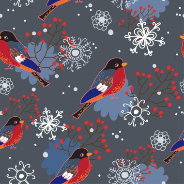 Kış bullfinches ile seamless modeli