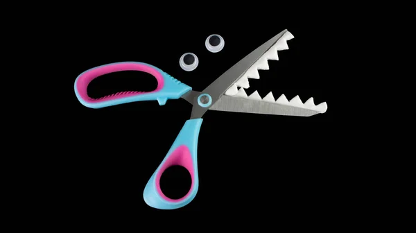 Nůžky s ostrými zuby. Nůžky s očima — Stock fotografie