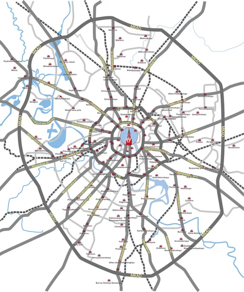 Mapa de las carreteras y estaciones de metro de Moscú —  Fotos de Stock