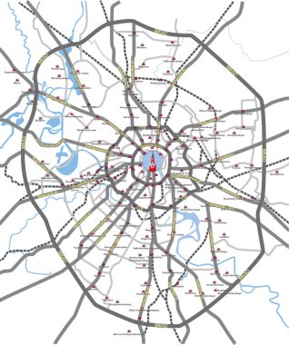 Moskova yollar ve metro istasyonları Haritası