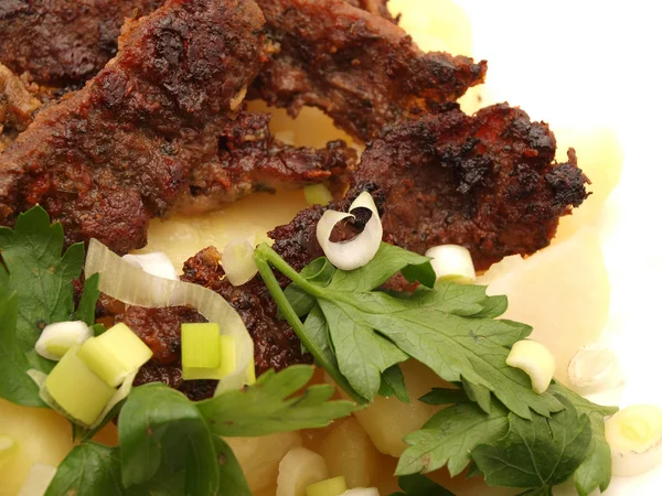 Meat with a potato on a plate — Stock Photo, Image