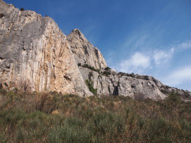 ağaçlar, gökyüzü ve kaya