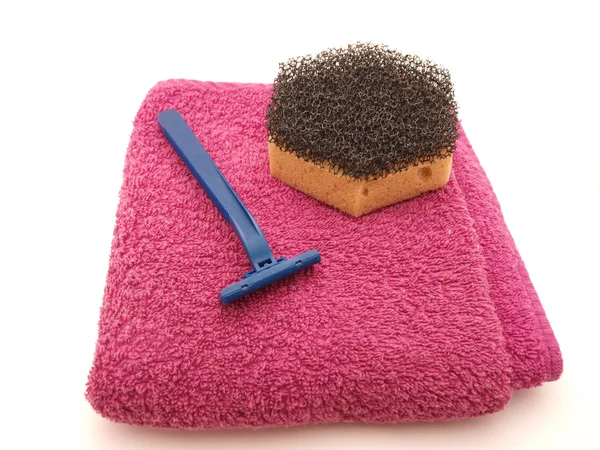 Sponge, the razor and towel — Stock Photo, Image