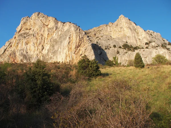 Stromy, oblohou a rock — Stock fotografie