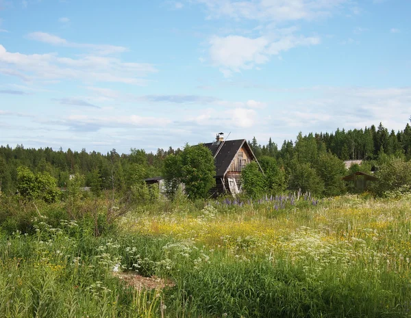 The old thrown house in village in the spring. Karelia, Russia — Stock Photo, Image