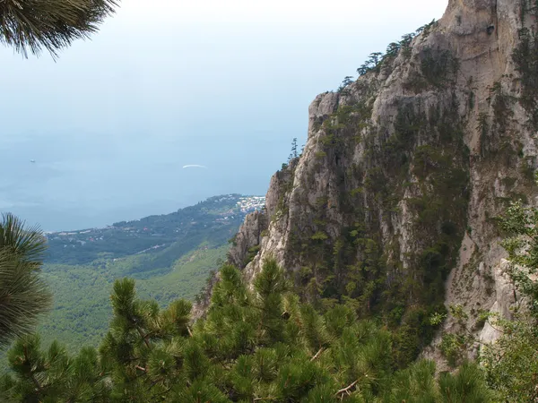 Vista al paisaje de montaña con árboles y rocas —  Fotos de Stock